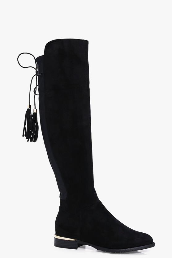 Julia Gold Trim Tie Back Knee High Boot